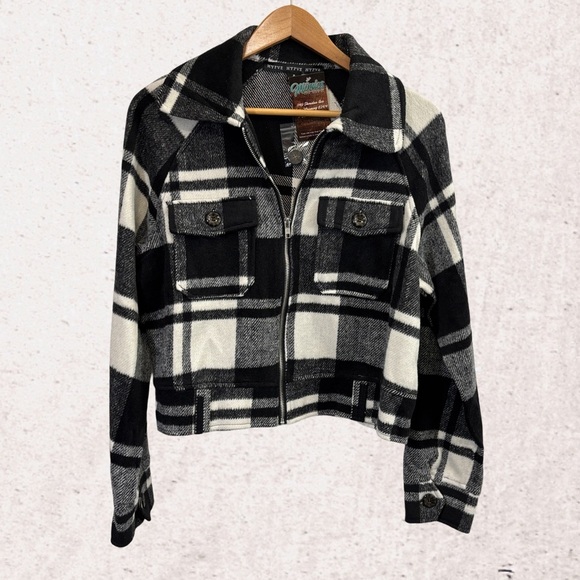 HYFVE Black and White Bomber Jacket with Plaid Pattern - Picture 1 of 4